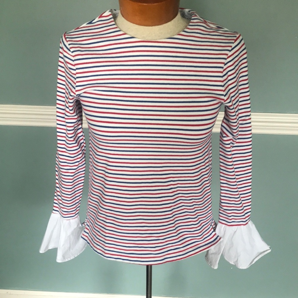 English Factory striped bell sleeve top poplin cotton cuffs. Size S preppy